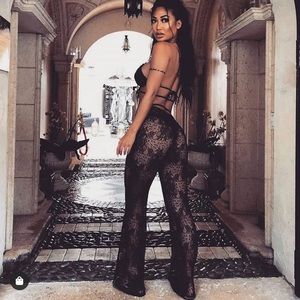 Meshki Sheer Lace Flare Cover Up Pants